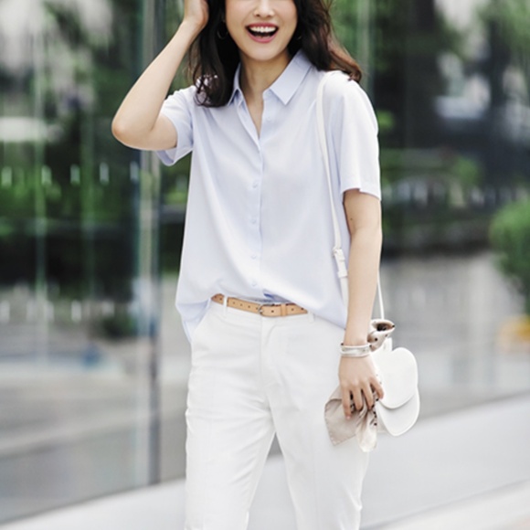 UNIQLO Classic Button Up Blouse | Short-Sleeve  | White -  XS - Picture 1 of 9